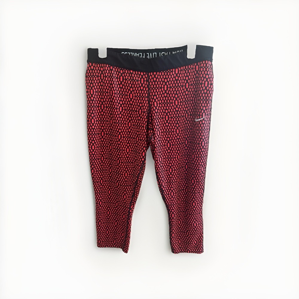 Nike Dri-FIT Womens XL Red Black Dotted Run Fast Live Fearless Crop Leggings